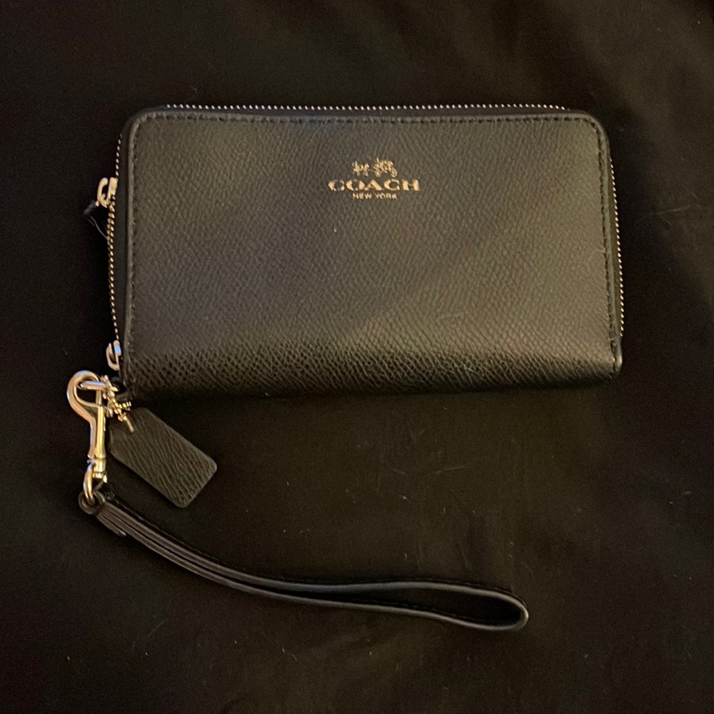 Coach double zip wallet - black and gold